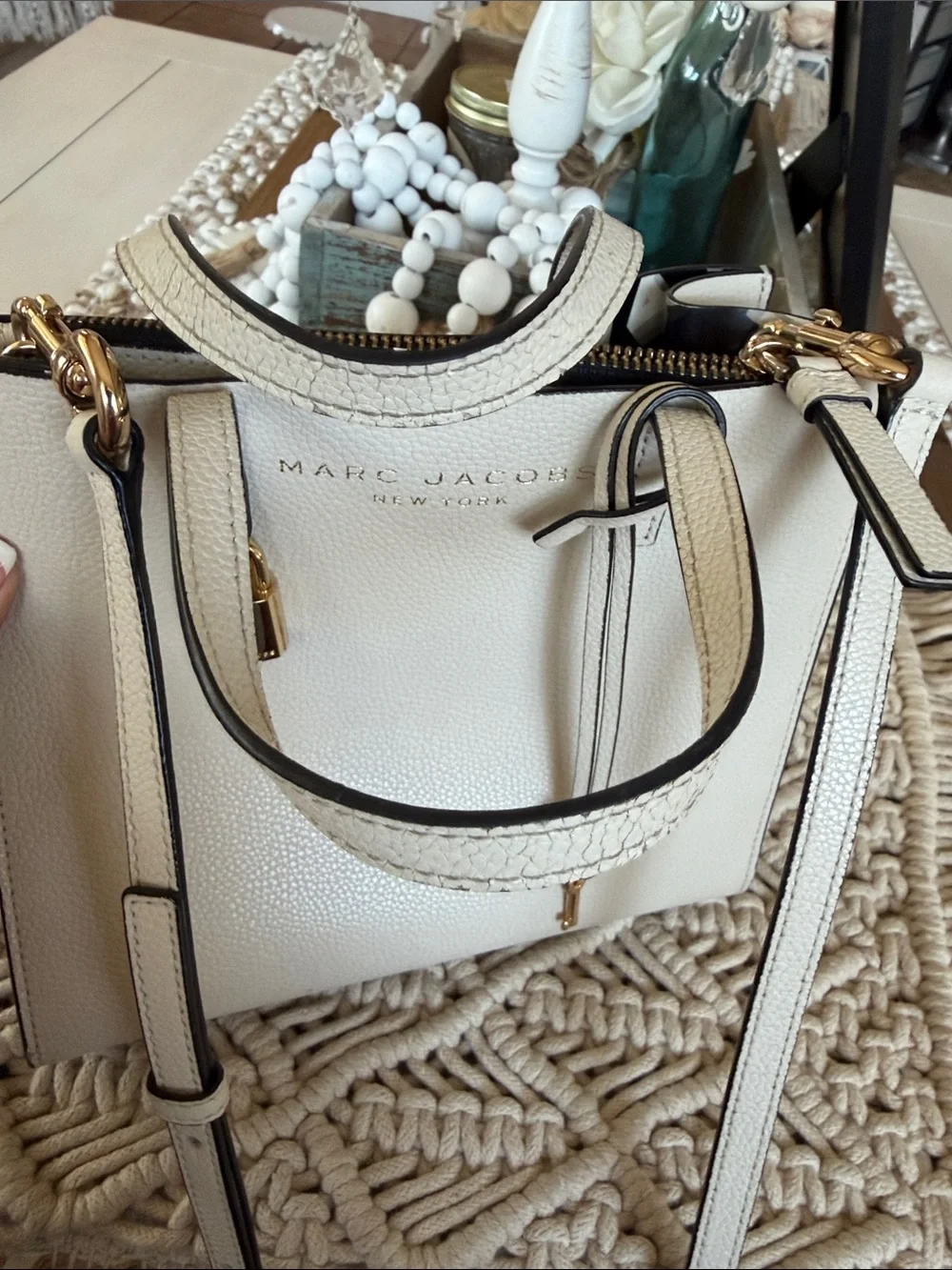 Marc Jacobs Cream Leather Top-Handle Satchel with Gold Hardware